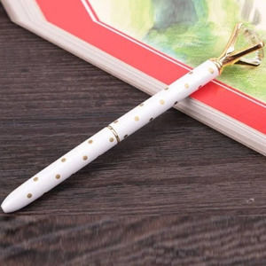 White with Gold Polka Dots~~Diamond Top Ballpoint Pen, Black‎ Ink